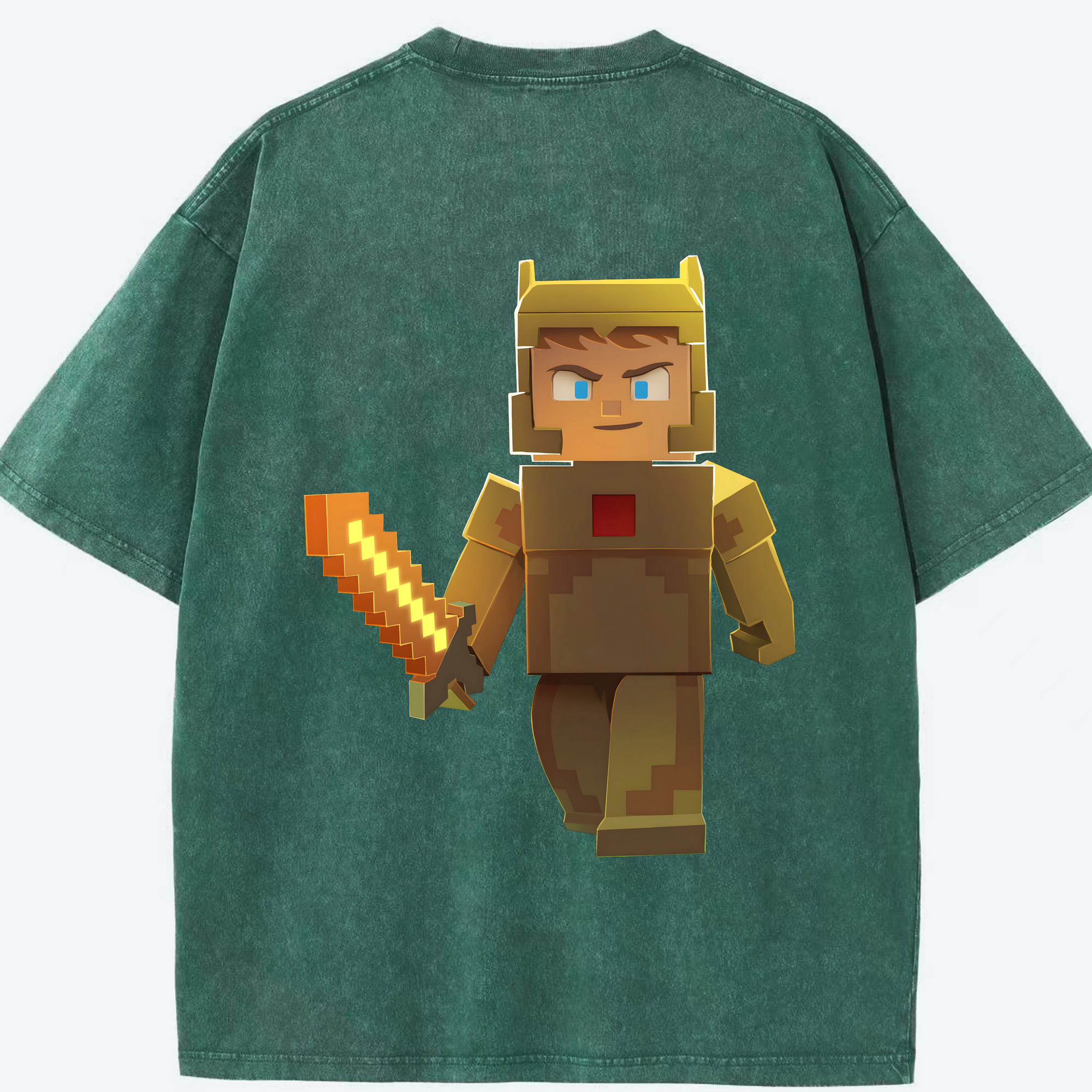 （画像用） マインクラフト ブロックの世界 Minecraft MC Block world 綿100% ヴィンテージ風 半袖Tシャツ（背面プリント）